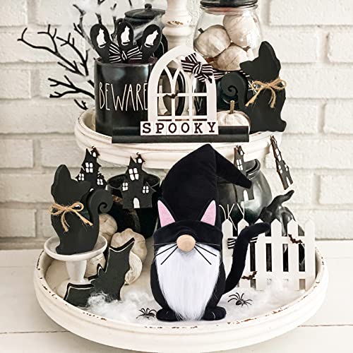 Black Cat Gnome Plush Decor - Handmade Scandinavian Halloween & Christmas Figurine