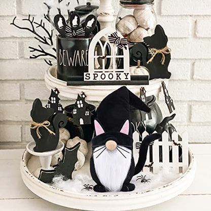 Black Cat Gnome Plush Decor - Handmade Scandinavian Halloween & Christmas Figurine