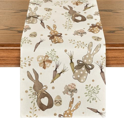 Spring Bunny Rabbit Easter Table Runner 13x72 Inch Beige Home Decor