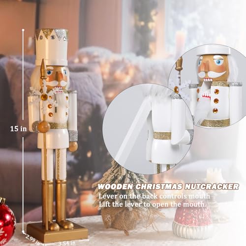 15 Inch Christmas Nutcracker Decorations - Multicolor White King Wooden Figure