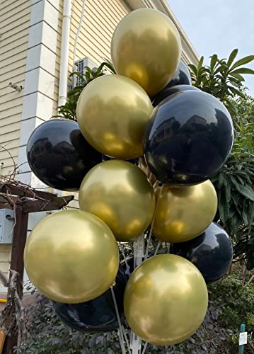 Black and Gold Latex Balloons Set - 12-Inch for Weddings, Birthdays & Celebrations