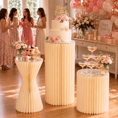 Foldable Cake Pedestal Stands Set of 3 - Recyclable Cardboard & Acrylic Display