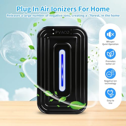 PVACG Negative Ion Air Purifier 2 Pack - Black, Quiet Ionic Air Cleaners for Home & Office