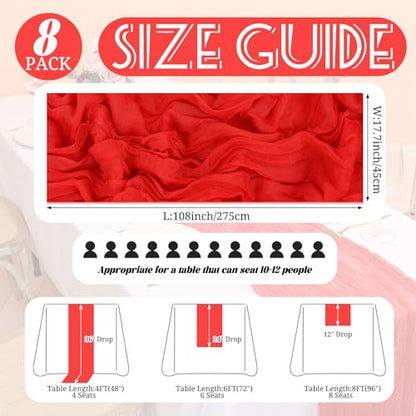 Showgeous Red Cheesecloth Table Runner 17 x 108 Inch - 8 Pack - Wedding & Party Decor