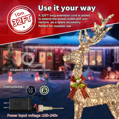 Rattan Lighted Christmas Deer Family Set - Indoor Outdoor Holiday Decoration - Brown - 4.5FT