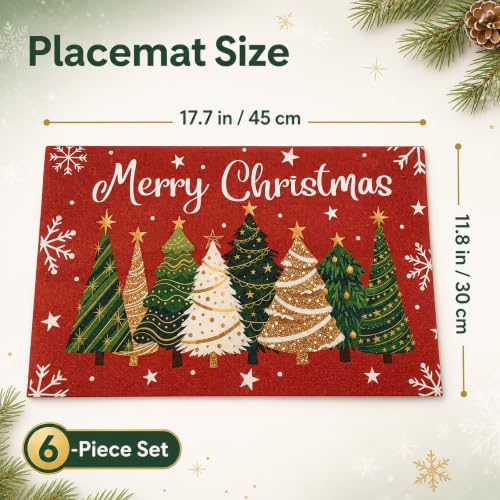 Christmas Placemats Set of 6, 15.5x10 Inch Washable Holiday Table Decor
