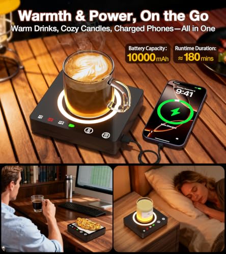 Wireless Mug Warmer with 3 Temp Settings & Power Bank - Black
