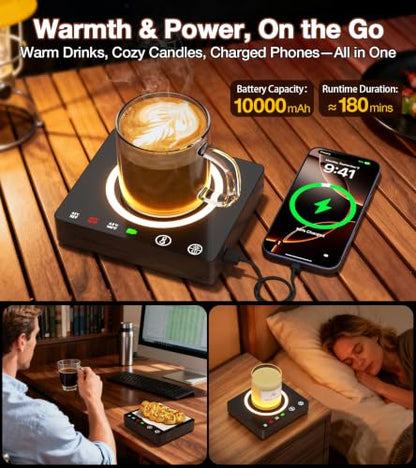 Wireless Mug Warmer with 3 Temp Settings & Power Bank - Black