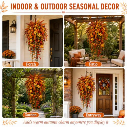 Artificial Fall Flowers for Outdoors - Fall Hanging Flowers UV Resistant Faux Silk Vines - Style 1 & 2