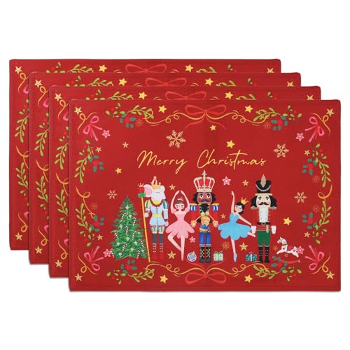 Christmas Nutcracker Double-Layer Placemats Set of 4 - Red, 13x19 Inch, Washable & Heat-Resistant Holiday Table Decor Variation of Nutcracker Red / Rectangle 13 x19 inch