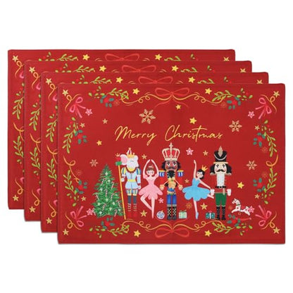 Christmas Nutcracker Double-Layer Placemats Set of 4 - Red, 13x19 Inch, Washable & Heat-Resistant Holiday Table Decor Variation of Nutcracker Red / Rectangle 13 x19 inch