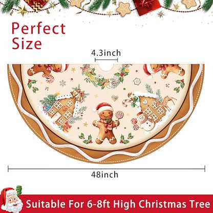 Christmas Tree Skirt 48 Inch Gingerbread Man Brown Holiday Xmas Decor