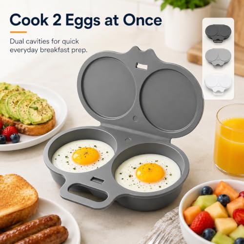 Dark Grey Dual Cavity Microwave Egg Poacher 2-Egg Cooker with Lid - Black Variation