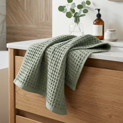 Sage Green Waffle Hand Towels - Cotton, Quick Dry & Low Lint, 2 Pack