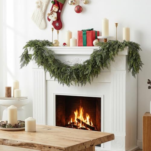 4 Pcs Double Color Christmas Norfolk Pine Garlands for Mantle Fireplace I Style