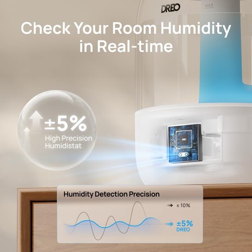 DREO Ultrasonic Humidifier - 3L Top Fill, 30H Quiet Runtime & Humidity Sensor | Ideal for Bedroom & Nursery