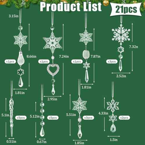 Crystal Ornaments Christmas Tree Decorations - 21pcs Christmas Tree Ornaments Sparkling Dazzling Festival Party Decoration Crystal Snowflake Design Hanging Ornament Holiday Season Home Decor