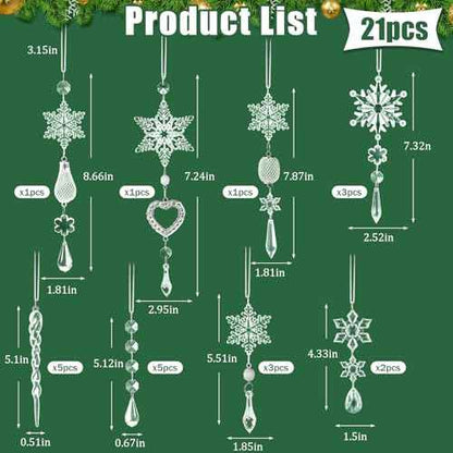 Crystal Ornaments Christmas Tree Decorations - 21pcs Christmas Tree Ornaments Sparkling Dazzling Festival Party Decoration Crystal Snowflake Design Hanging Ornament Holiday Season Home Decor