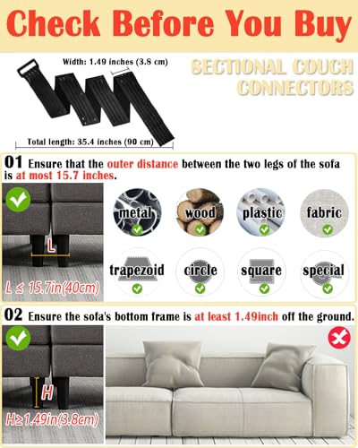Deep Black 4Pcs Sectional Couch Connectors Bands with Anti-Slip Silicone