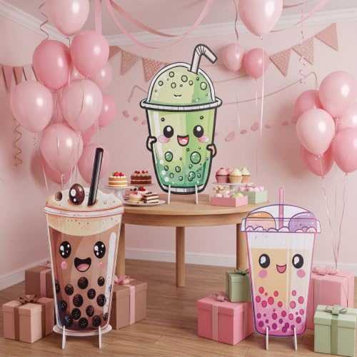 Bubble Tea Party Decorations Stand Up Cutouts - 3 Pack Bubble Tea Theme