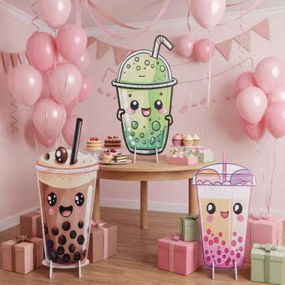 Bubble Tea Party Decorations Stand Up Cutouts - 3 Pack Bubble Tea Theme
