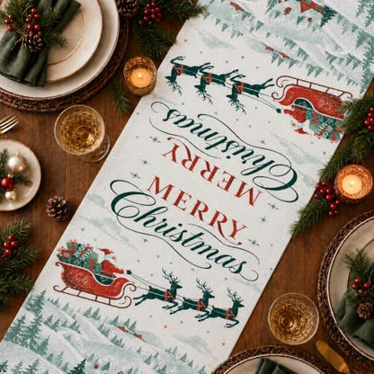 Snowy Village Santa Christmas Table Runner 13 x 90 Inch Holiday Decor - Variation of Snowy Village / 13''x90''