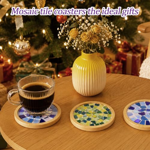 DIY Mosaic Coaster Kit with Glass Tiles and Wooden Coasters - 4 Pieces