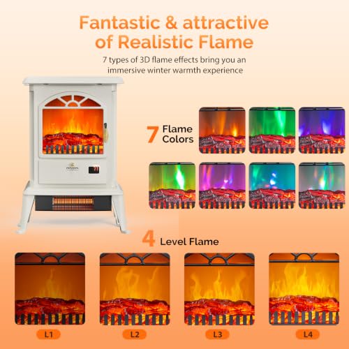1500W Electric Fireplace Stove with Remote Control - Freestanding Heater, 22.4" H - Variation of 22''H-Remote