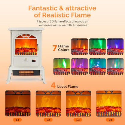 1500W Electric Fireplace Stove with Remote Control - Freestanding Heater, 22.4" H - Variation of 22''H-Remote