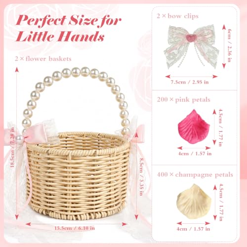Flower Girl Basket Set with Pearl Handle & 600 Petals for Wedding Decor