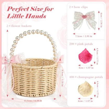 Flower Girl Basket Set with Pearl Handle & 600 Petals for Wedding Decor