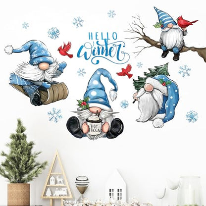 Winter Gnome Wall Decals Stickers - Christmas Cardinal Bird Home Decor