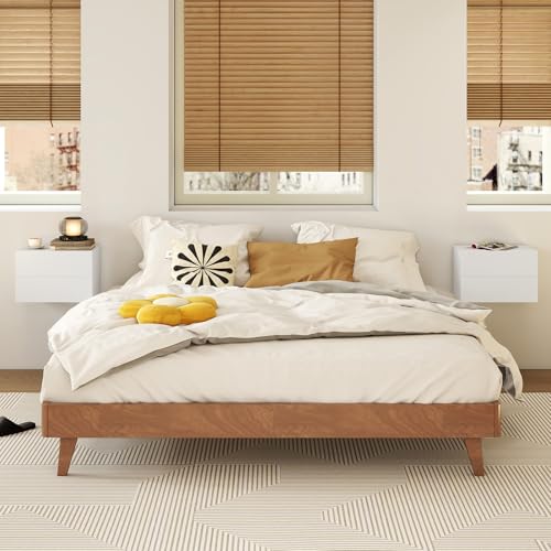 Floating Nightstand Set of 2 with Drawers, Wall Mounted - White, 16.5 x 12 x 11.5 in