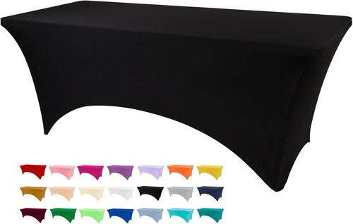 Black Spandex Table Cover by [Brand Name] - Fitted, Washable & Wrinkle Resistant 4ft Rectangle for Events & Parties