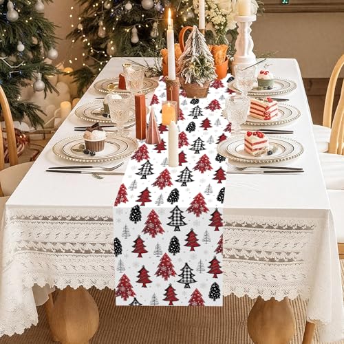 Christmas Table Runner with Xmas Tree Pattern - Buffalo Plaid, 14 x 108 inches, 6 Pack - Holiday Party Decor