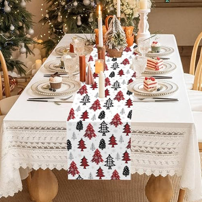 Christmas Table Runner with Xmas Tree Pattern - Buffalo Plaid, 14 x 108 inches, 6 Pack - Holiday Party Decor