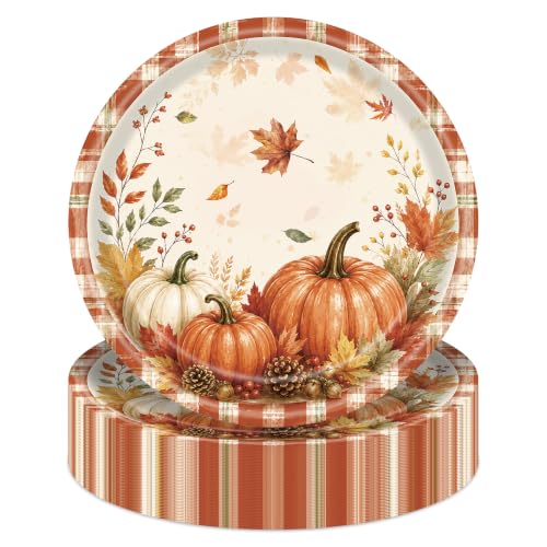 Fall Pumpkin Dessert Plates 7 Inch - Orange, 50 Count Autumn Party Tableware