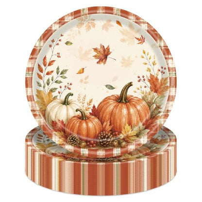 Fall Pumpkin Dessert Plates 7 Inch - Orange, 50 Count Autumn Party Tableware