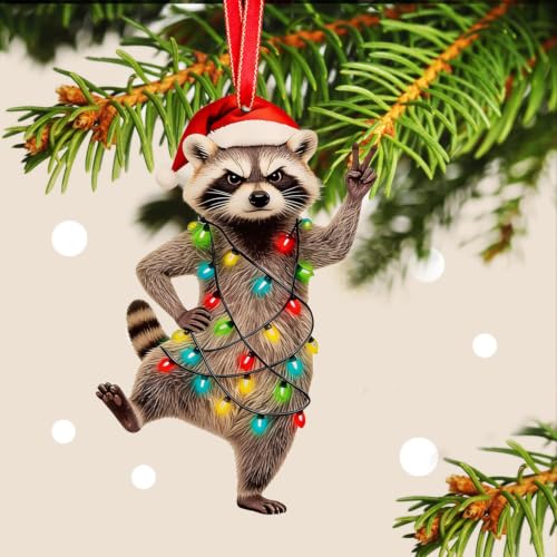 Raccoon Christmas Ornament - Raccoon Lover Gift, Wooden Holiday Decor - Variation of Raccoon Ornaments