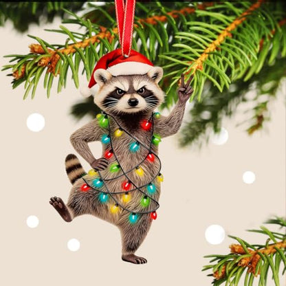 Raccoon Christmas Ornament - Raccoon Lover Gift, Wooden Holiday Decor - Variation of Raccoon Ornaments
