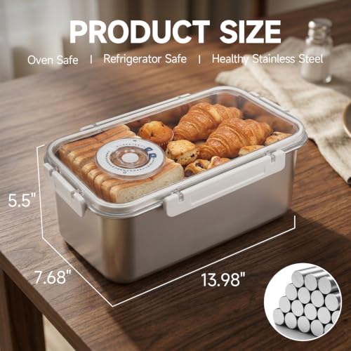 Large Stainless Steel Bread Storage Box with Lid - 1.59 Gallon Capacity