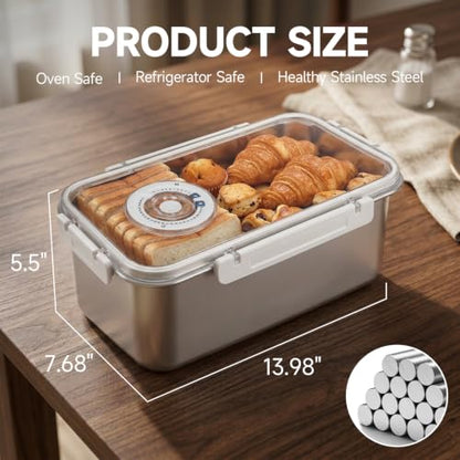 Large Stainless Steel Bread Storage Box with Lid - 1.59 Gallon Capacity