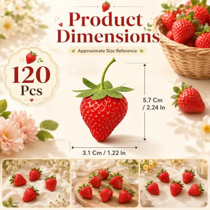 Artificial Red Strawberries - 120 Pcs Fake Fruit for Decoration & Display