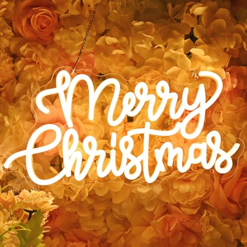 Warm Merry Christmas LED Neon Light Sign - Wall & Window Decor, 15.75x8.3 Inches
