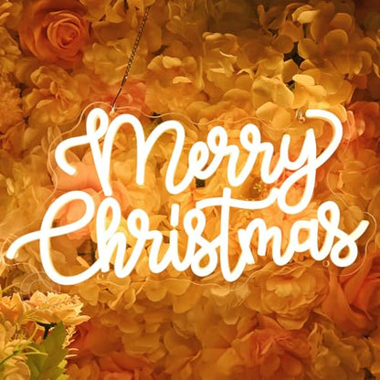 Warm Merry Christmas LED Neon Light Sign - Wall & Window Decor, 15.75x8.3 Inches