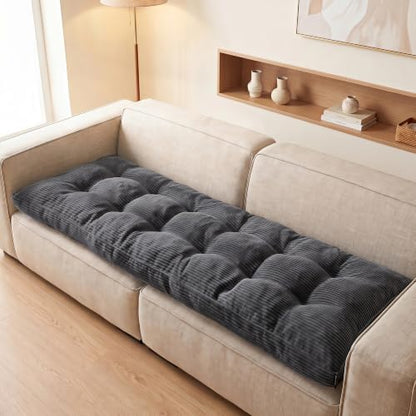 Corduroy Sofa Topper - Dark Grey Bench Cushion 71x28x6 Inches