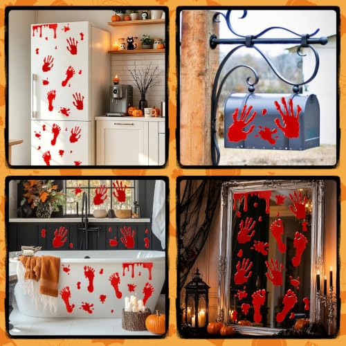 Halloween Bloody Handprint Window Clings - Spooky Horror Decor