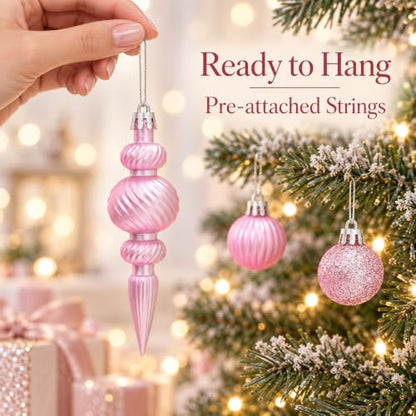 Pink Mini Christmas Ornaments Set with Star Tree Topper - 32PCS, Shatterproof