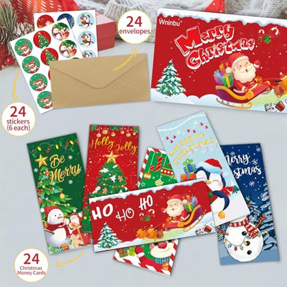 Christmas Money Holders Set with Envelopes - 24 Pack Holiday Cash Gift Cards