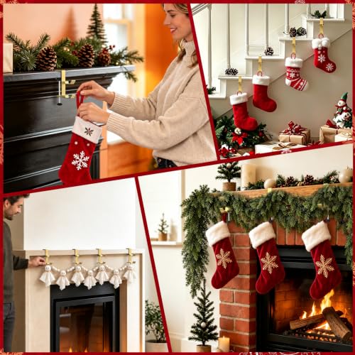 MIAOW Gold 4 Pack Stocking Holders for Mantle, Garland Hooks & Hangers